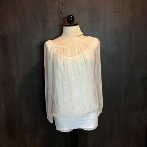 Prontomoda Giusy Made in Italy SILK Long Sleeve Lined White Blouse Sz S